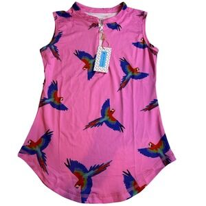 Proud 90 Golf Is Fun Pink Parrot Print Sleeveless Quarter Zip Polo Womens XS NWT